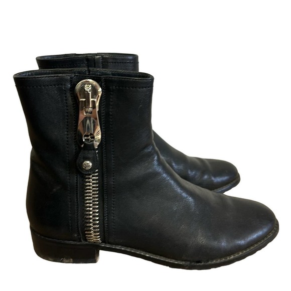 Stuart Weitzman, black leather ankle boots, Silver Zippers 7.5 - Picture 1 of 7